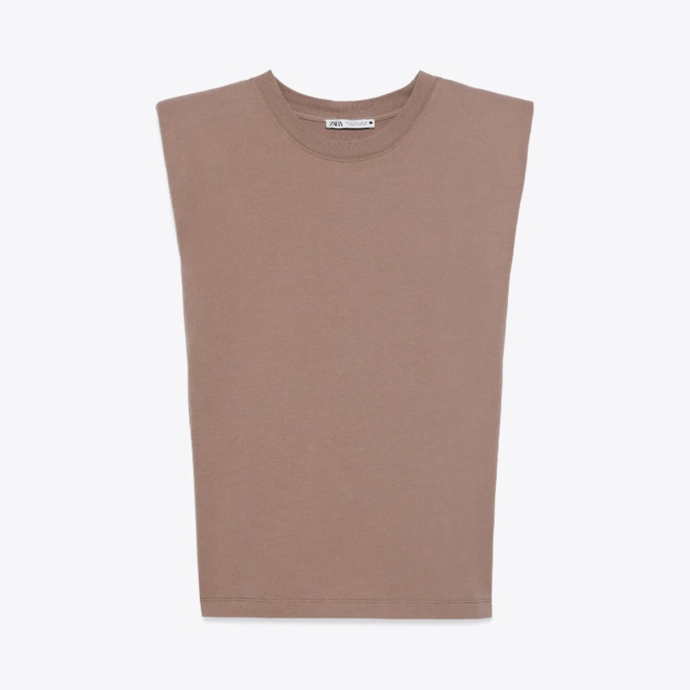 ZARA | padded Shoulder Muscle T Shirt Beige